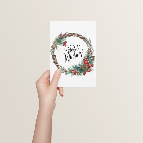 Wall Art Watercolor Christmas Wreath Illustration Print Poster Card Unframed - Picture 4 of 6